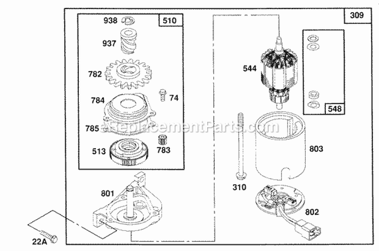Electric Starter Diagram and Parts List for 122702-0146-01  Briggs and Stratton Engine